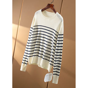 法柜琎口和纸撞色条纹圆领长袖 ￥268 秒 松弛感 12F4 针织衫