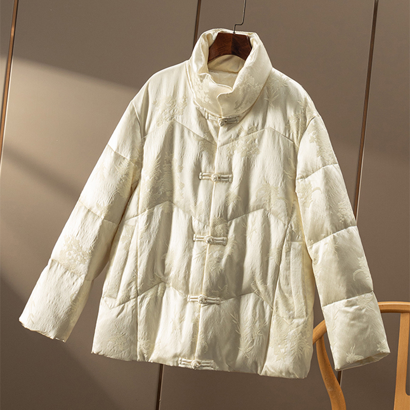 HH￥1498 秒！春天家典雅新中式真丝羊毛提花90鹅绒羽绒服女9N87