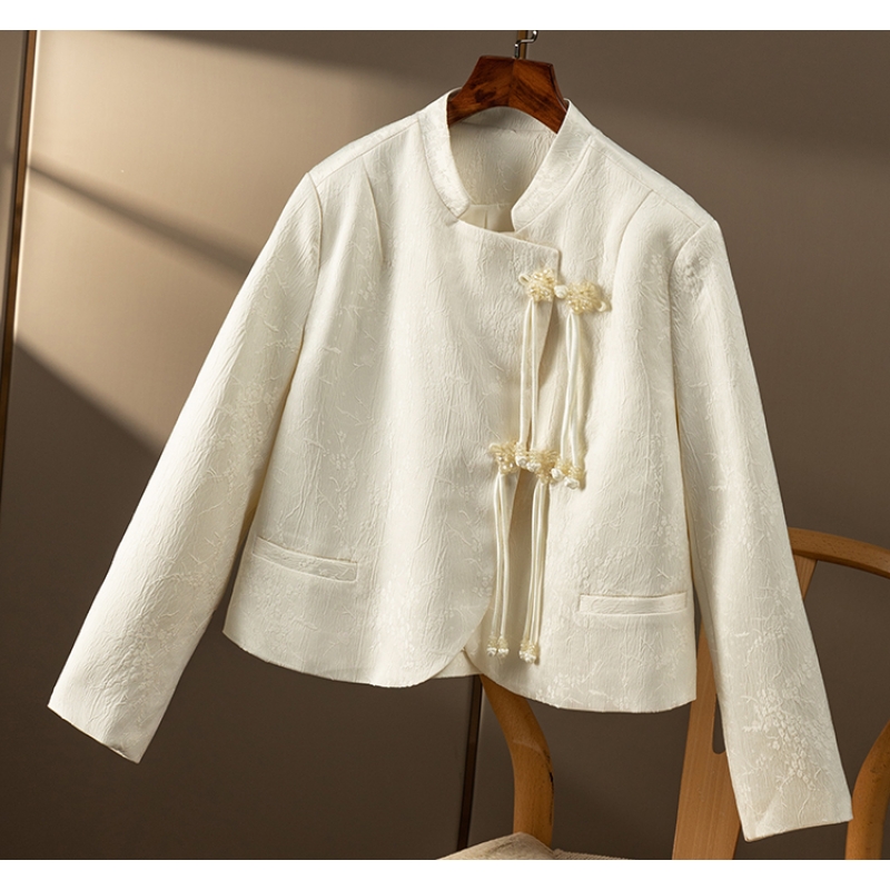 HH￥229 秒！通勤新中式盘扣提花旗袍短外套秋冬女春天家3L08