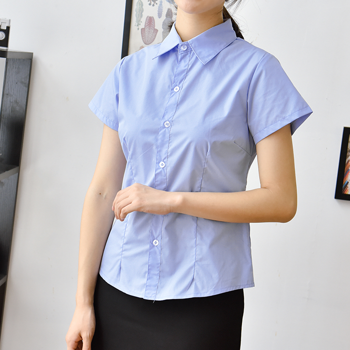 衬衫纯蓝职业装厂服特大码常规