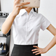 女短袖 职业装 正装 白衬衫 工作服银行白领收腰V领衬衣半袖 斜纹棉ol