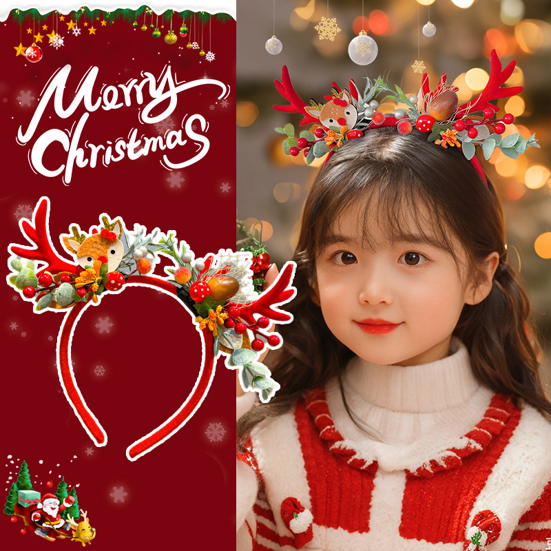圣诞节头饰鹿角发箍儿童头箍女麋鹿发饰发卡拍照道具发饰表演配饰