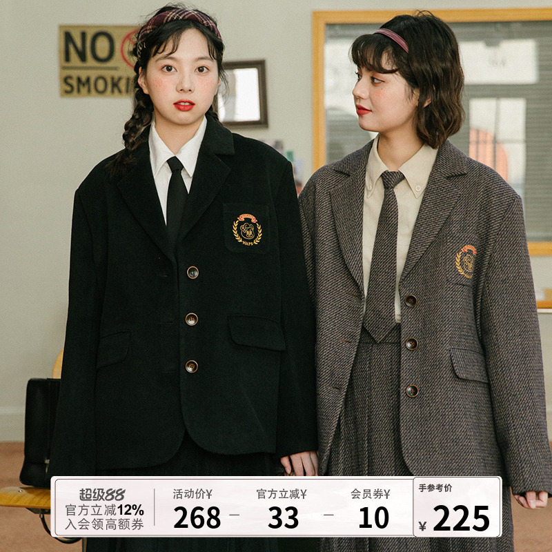 jk复古学院风短款呢子西服上衣