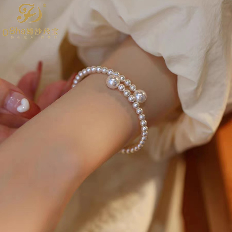 娣沙珍宝■原创 新品极强光天然淡水珍珠手镯女法式温柔气质手环