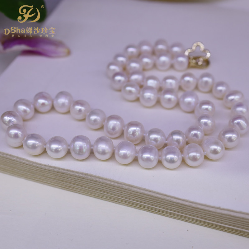 娣沙珍宝■母亲节礼物 天然9-10mm极强光珍珠项链 三生三世报母恩