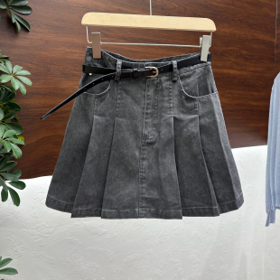 复古做旧牛仔半身裙女2026春夏新款 休闲A字防走光百褶短裙晗2015