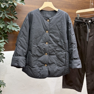 米色棉服女秋冬休闲百搭冬季加厚保暖圆领单排扣棉质外套棉衣2155