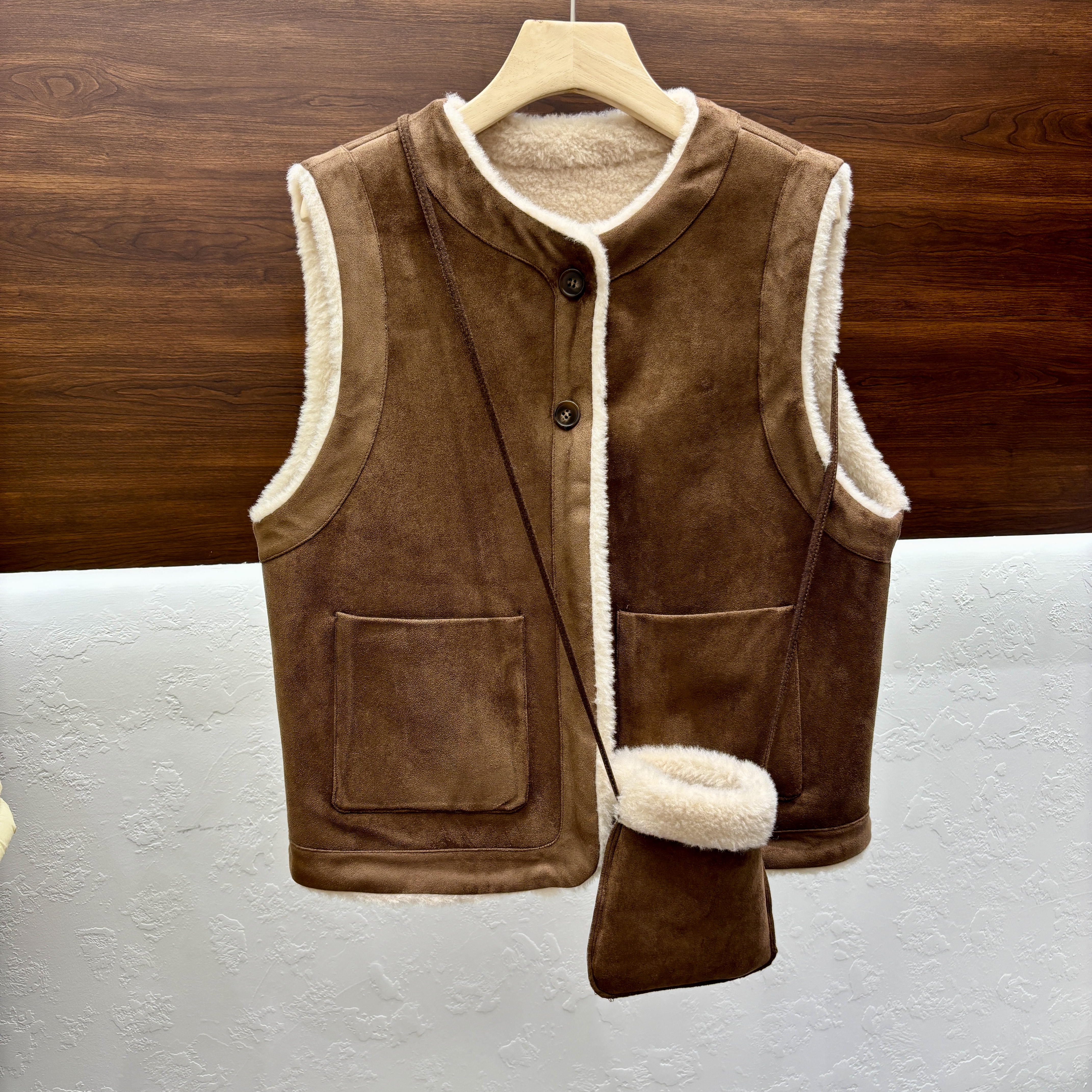 复古休闲羊羔毛马甲秋冬新款时尚双面穿皮毛一体背心外套潮土7182