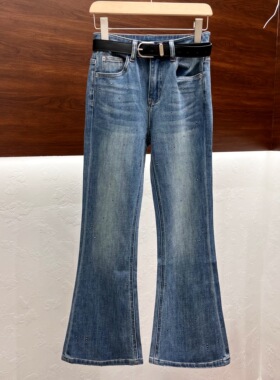 微喇叭牛仔裤女2026春新款弹力高腰修身显瘦复古烫钻休闲裤91129