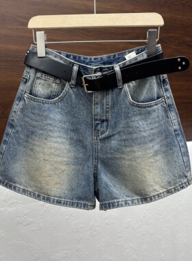 欧货jeans复古水洗牛仔短裤女夏季新款高腰显瘦宽松阔腿热裤子180