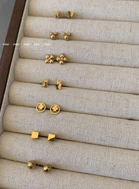 GGW 钛钢精致小巧螺丝拧扣耳钉立体方块蝴蝶耳骨钉睡觉免摘耳环