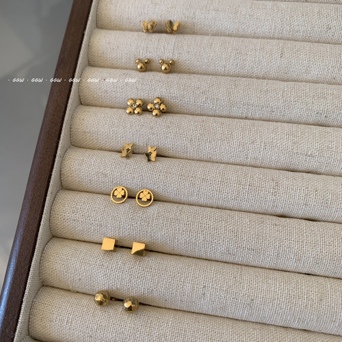 GGW 钛钢精致小巧螺丝拧扣耳钉立体方块蝴蝶耳骨钉睡觉免摘耳环