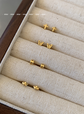 GGW 金色迷你铜系列元宝钛钢耳钉螺丝拧扣耳骨钉睡觉免摘耳环耳饰