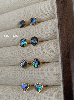 GGW 天然鲍鱼贝钛钢耳钉炫彩绿贝壳螺丝拧球耳骨钉睡觉免摘耳环