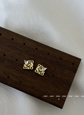 GGW 镂空方形爱心锆石拧螺丝免摘防掉钛钢耳钉睡觉免摘耳环耳饰