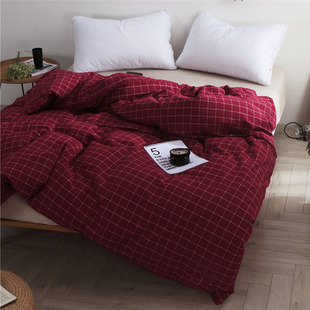 BO水洗棉被套单件 单人纯棉学生宿舍双人全棉被罩降红酒红深酒色