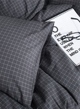 BO枕套一对 水洗棉全棉纯棉枕头套枕芯套单人48*74cm深银灰色格子