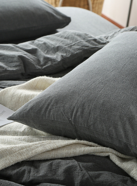 BO枕套一对 水洗棉全棉纯棉枕头套枕芯套单人单色银灰色深灰浅