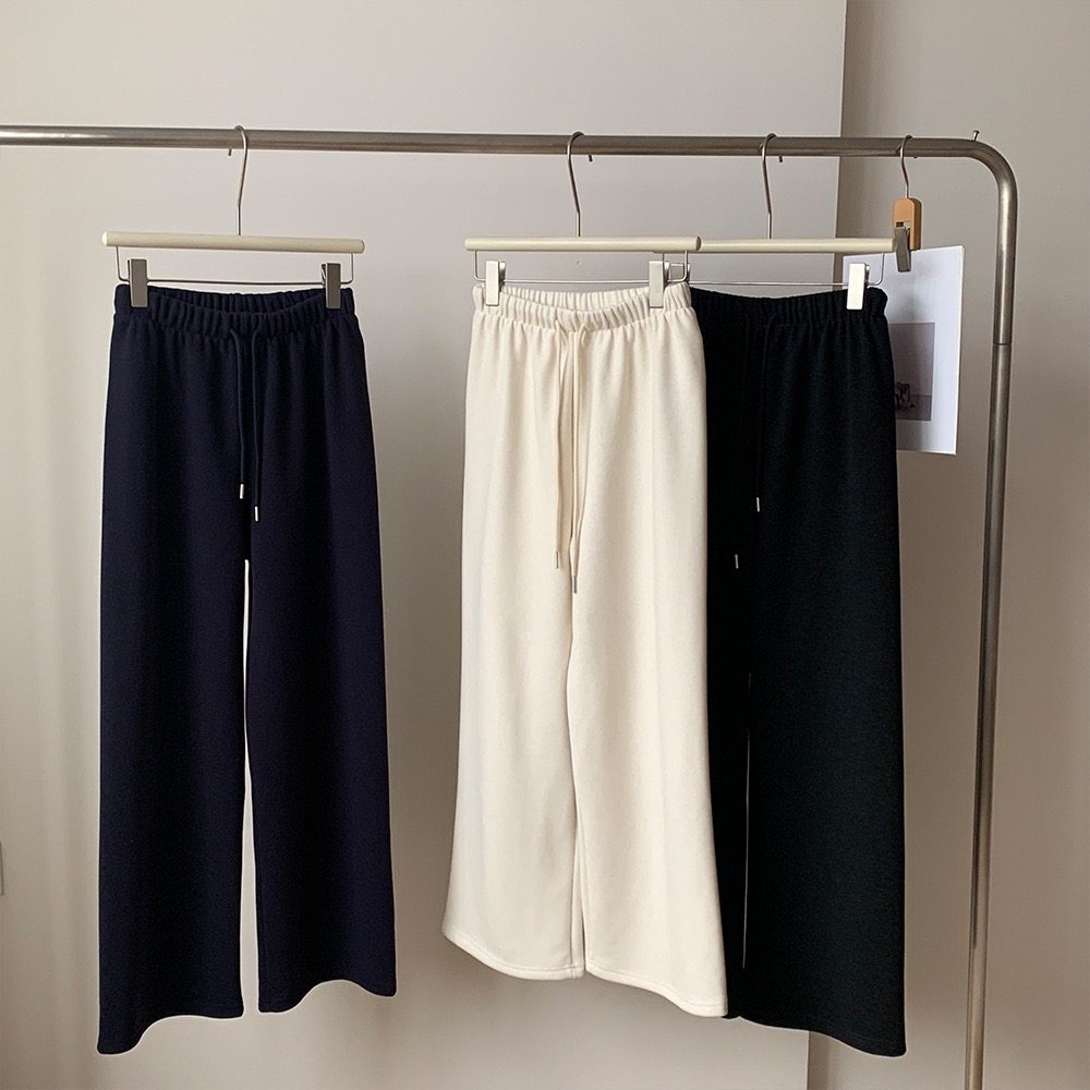 高腰松紧腰加绒加厚糯米阔腿休闲长裤子2025冬季bi入保暖时尚裤