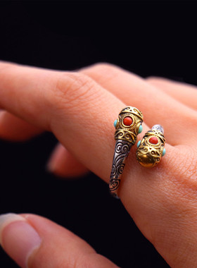 个性民族纯银情侣戒指复古