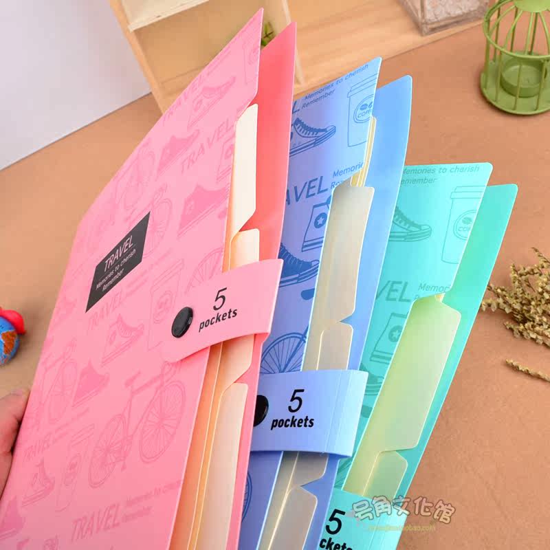 크리 에이 티브 새로운 5 그리드 아코디언 가방 학생 시험지 분류 폴더 컬러 폴더 버클이있는 멀티 그리드 분류