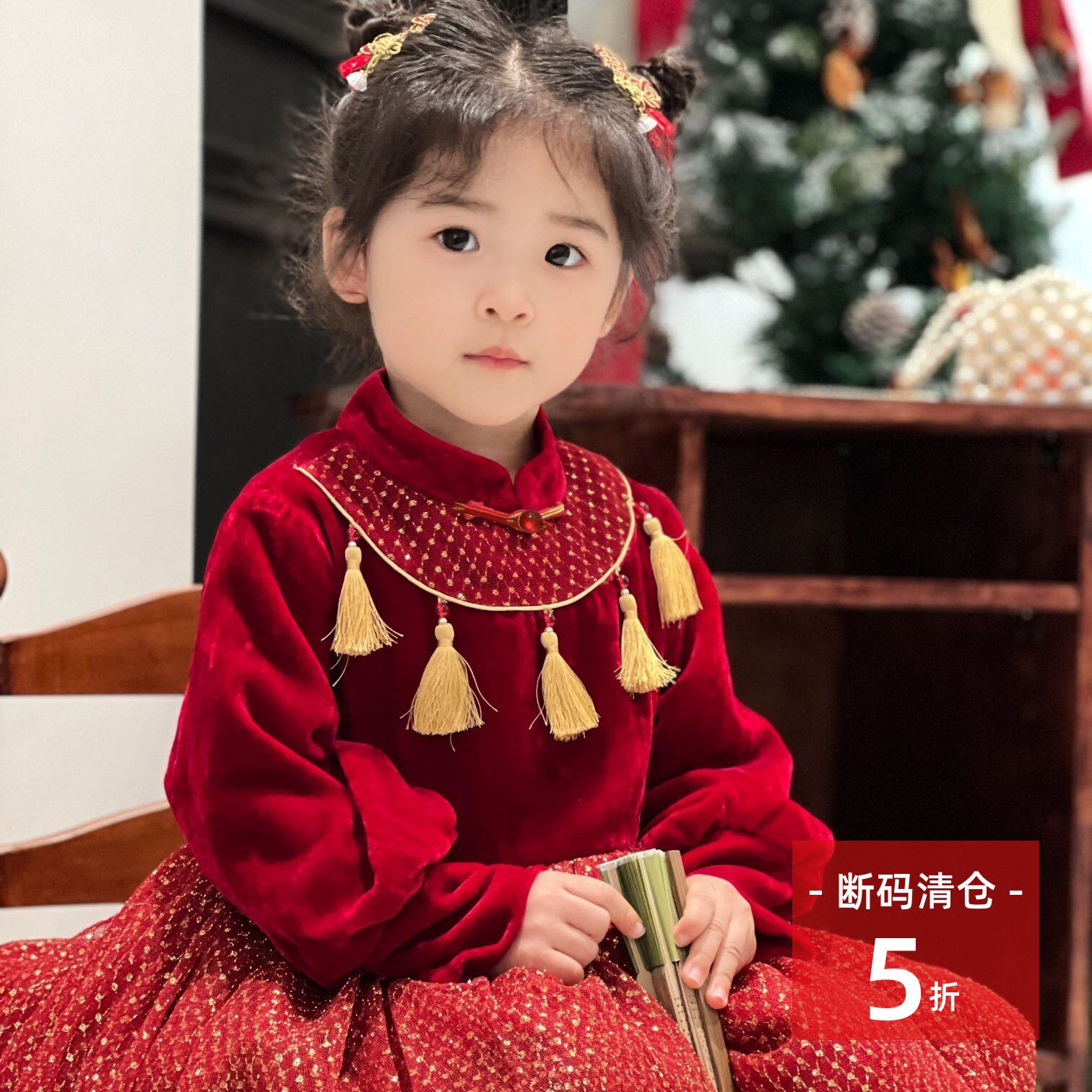 春秋季新年改良唐装女童连衣裙