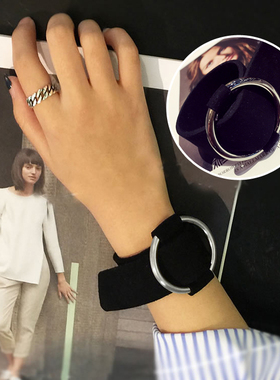 韩版可调节金属黑色装饰品手环