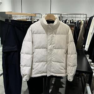 2024冬季男士潮牌宽松立领羽绒服青年时尚印花暗纹保暖面包服外套