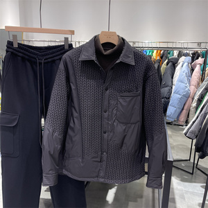 男士设计感拼接轻薄衬衫型羽绒服外套冬季宽松短款夹克流行百搭