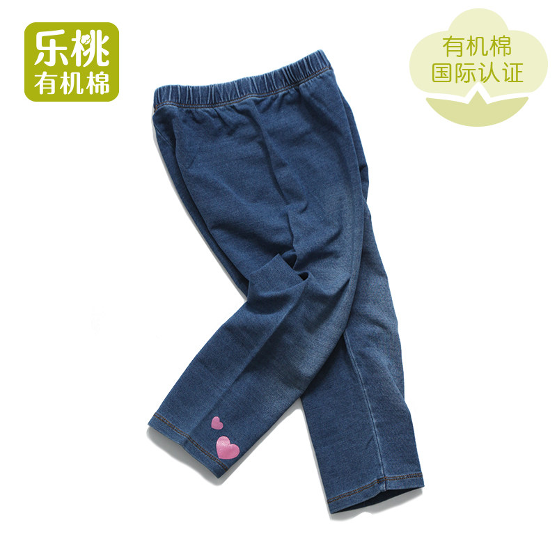 乐桃和家有机棉 女童弹力针织牛仔七分打底裤 夏季薄款外穿裤子