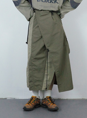 咕噜喔 不规则裙子军绿户外日系半身裙a字山系一片式工装伞裙