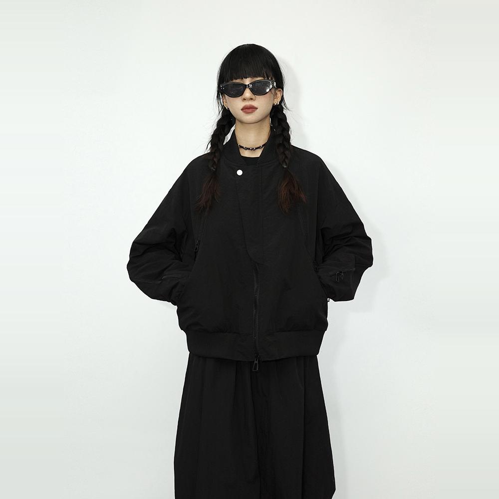 咕噜喔 复古美式棒球服宽松休闲黑色MA1空军夹克飞行员上衣外套