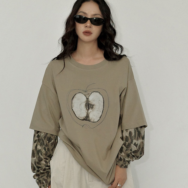 复古假两件长袖T恤女上衣