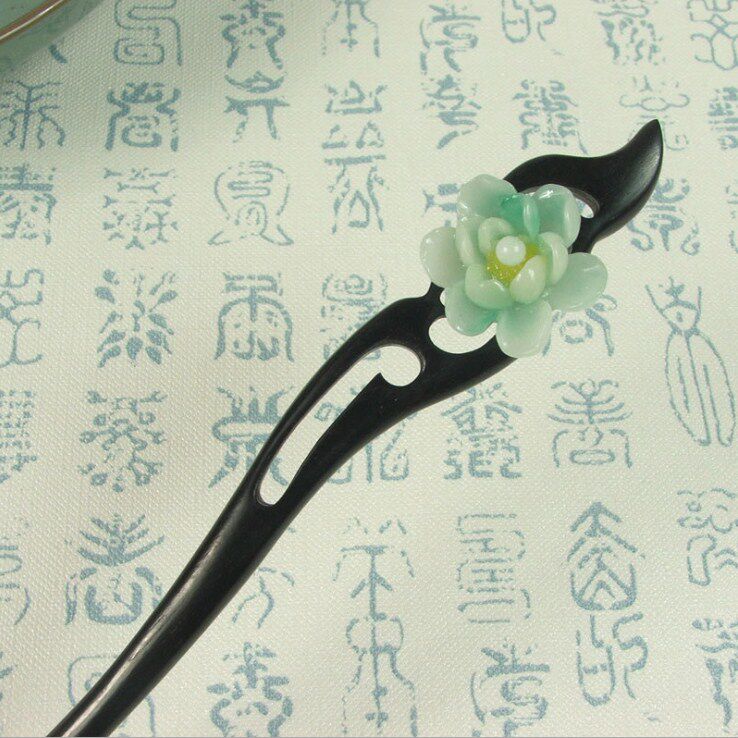 挽月玉花复古典手工黑檀木发簪桃花梅花乌木头簪子中国风盘头发饰