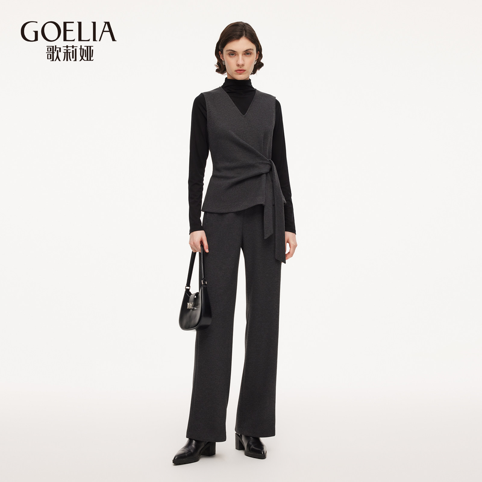 歌莉娅针织套装女2026新款春季漂亮独特不对称绑带慵懒穿搭三件套 - 歌莉娅官方旗舰店