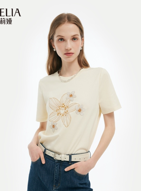 歌莉娅印花t恤女夏新款针织短袖设计感流行穿搭上衣1E5R0B200