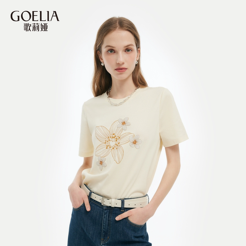 歌莉娅印花t恤女夏针织短袖上衣