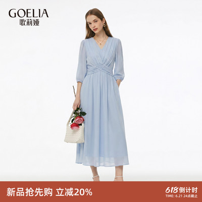 歌莉娅夏季法式海边蓝色连衣裙女