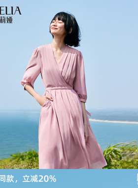 歌莉娅法式连衣裙气质女夏季微胖显瘦V领时尚a字茶歇裙1A8C4K1Y0