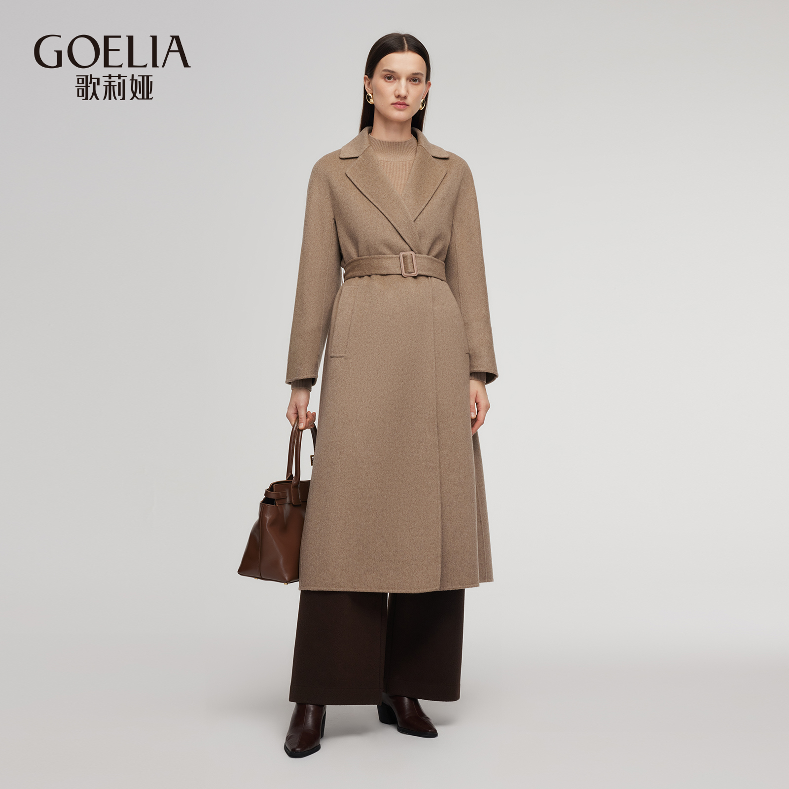 歌莉娅冬季全羊绒大衣毛呢外套女