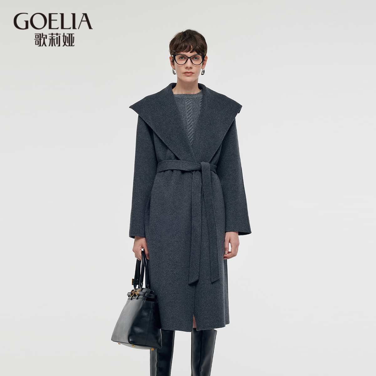 灰色羊毛大衣歌莉娅英伦风女外套