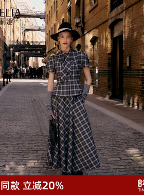 歌莉娅格纹半身裙女25新款秋季流行穿搭a字裙子长裙1E9C2B34A