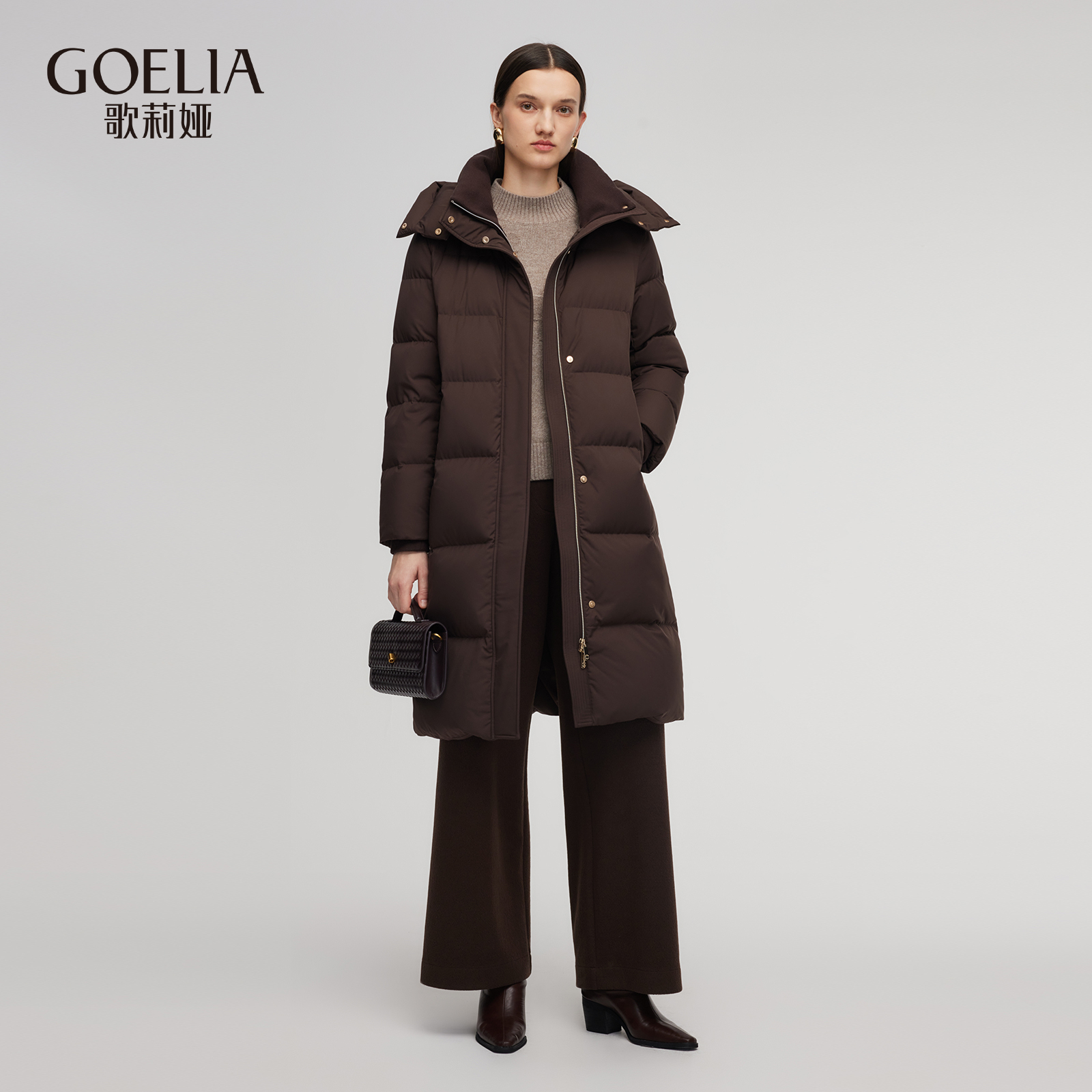 歌莉娅95%鹅绒羽绒服中长款外套