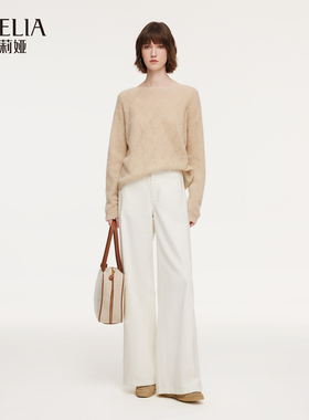 歌莉娅白色牛仔裤女2026新款春季淡人穿搭高腰阔腿长裤1F2CCD140