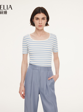 歌莉娅莱赛尔短袖T恤女2026新款夏季修身收腰条纹上衣1F3C5H320