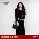 歌莉娅丝绒连衣裙女秋冬穿搭赫本风重要场合大方得体显瘦长袖 裙子