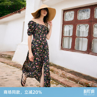 歌莉娅真丝连衣裙女夏季 名媛风桑蚕丝碎花裙子 度假穿搭巨好看法式