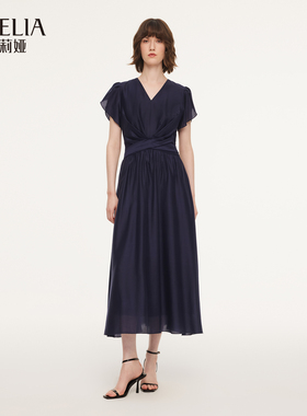 歌莉娅莱赛尔连衣裙女2026新款夏季法式叠褶花瓣袖裙子1F3C4K460