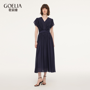 叠褶花瓣袖 法式 裙子1F3C4K460 夏季 歌莉娅莱赛尔连衣裙女2026新款