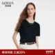 歌莉娅短袖 显瘦T恤1C4C5G010 100%纯羊毛黑色套头衫 上衣女夏季 时尚